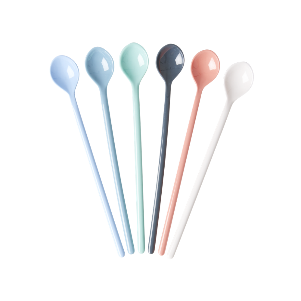 Set of 6 Long Handled Melamine Spoons Happy 21st Colours Rice DK